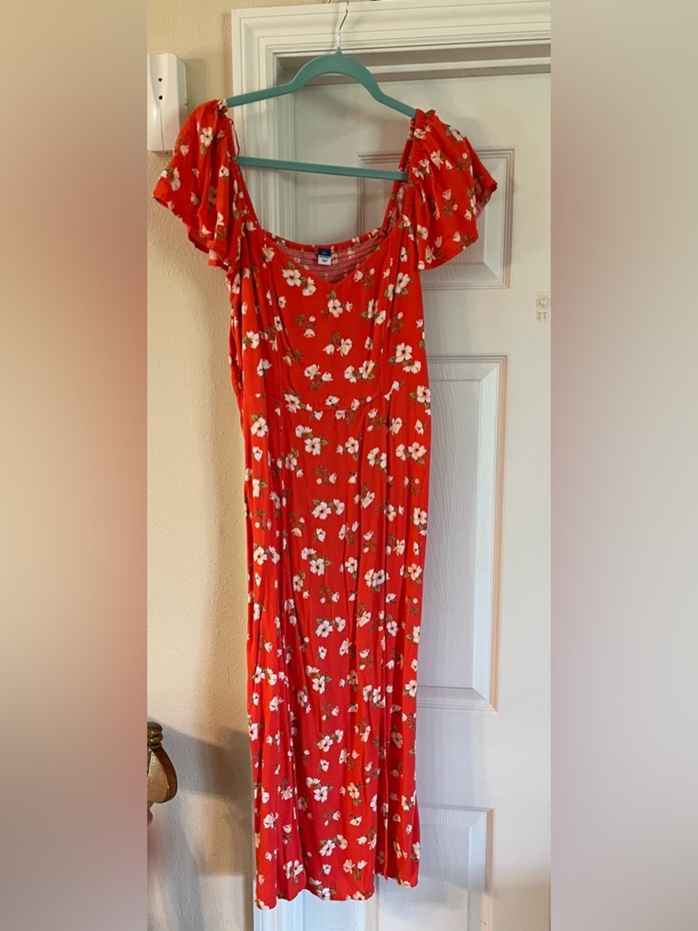 Old Navy Red Floral Maxi Dress with White Blossoms